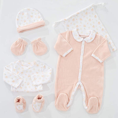 - Kit Nascita 6 Pezzi - Set Regalo per Bambina in Cottone Rosa - Pigiama, Body, Cuffietta, Guantini, Pantofole E Borsa per Riporre I Vestiti - 1 Mese - Motivo Arcobaleno