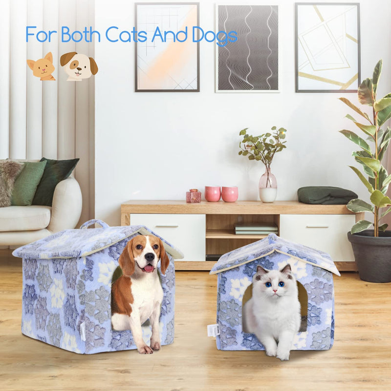 Cuccia per Gatto E Cani Chiusa Da Interni,L53*W50*H43Cm (L),Cuccia Cani E Gatto Lavabile Con Cuscino,Casetta Pieghevole per Gatto E Cuccioli,Letto per Cani Inverno,Letto Gatto Nicchia （Blu）