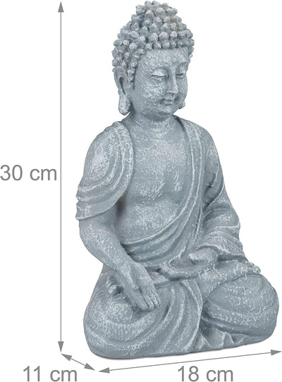 Statua Del Buddha Seduto, 30Cm Da Giardino E Soggiorno, in Poliresina, Impermeabile Anti-Gelo Grigio Chiaro