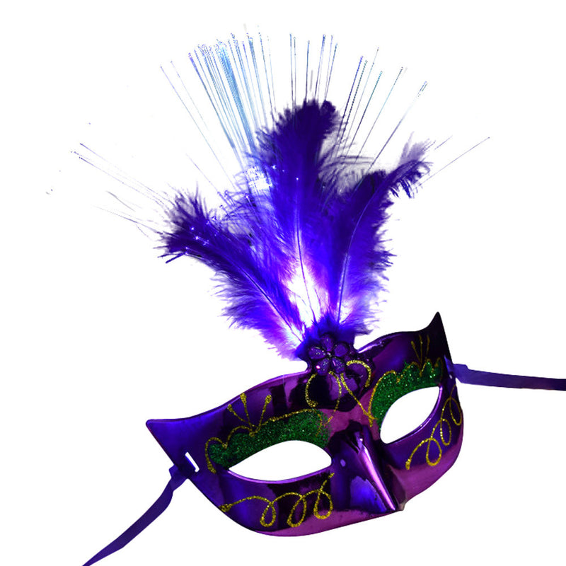 Women Venetian Ledfiber Mask Masquerade Fancy Dress Party Princess Feather Masks