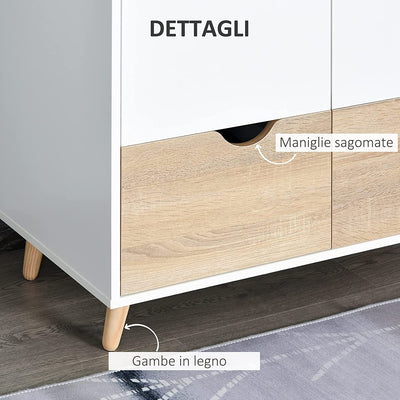 Armadio a Due Ante in Legno Con 1 Ripiano, 1 Appendiabiti, 2 Cassetti Con Maniglie Intagliate, Bianco 80X40X180Cm