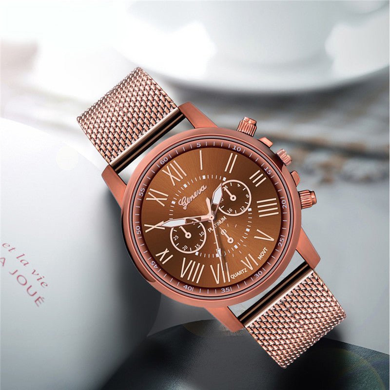 Dual-Faced Roman Numeral Mesh Band Quartz Unisex Watch