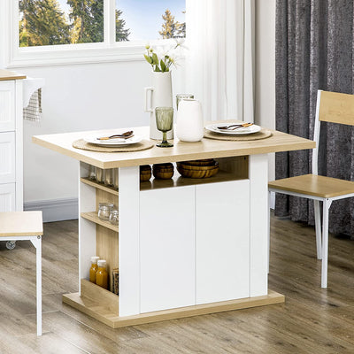 Tavolo Da Cucina per 4-6 Persone, Tavolo Da Pranzo Con Armadietti 2 Ante E Mensole, 110X70X75.5Cm, Bianco E Legno