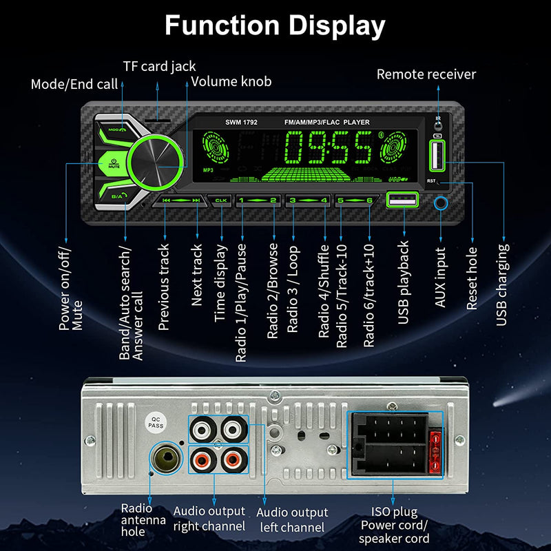 RDS Autoradio 2 Bluetooth 5.2 Vivavoce,1Din Con Telecomando Volante,Funzione Aux,Lettore MP3 E Doppia Porta Usb,Suono Stereo Amfm,Display Lcd,Localizzare E Trovare Auto,Ios E Android