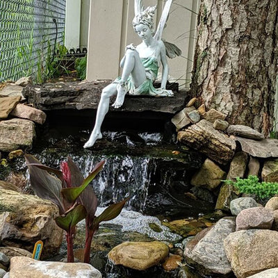 Statuetta Da Giardino, La Fata Del Giardino Statua Seduta, Poliresina, 22 Cm, ​Resistente Alle Intemperie & Gelo, Decorazione, Bianc