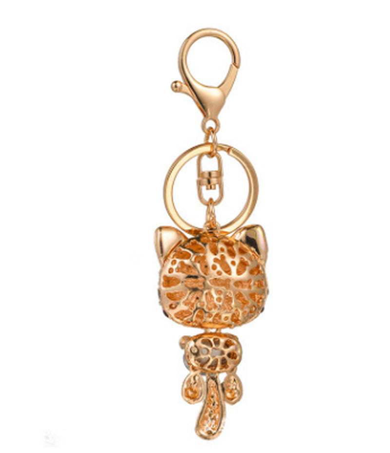 Fashion Enamel Lucky Cat Crystal Keychain Alloy Keyring for Women Party Gift Key Chains