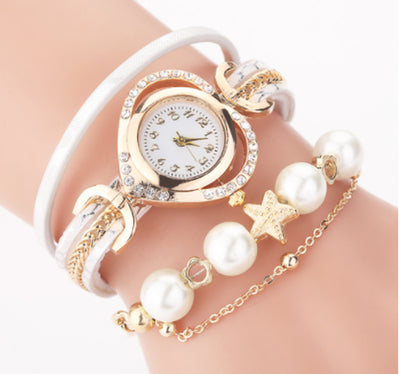 Circle Ladies Pearl Bracelet Watch Fashion Love Diamond Digital Ladies Watch