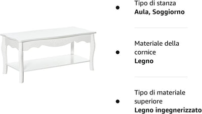 Tavolino Da Salotto Moderno Tavolino Da Caffè Basso in Legno Bianco, 94 X 44 X 43Cm