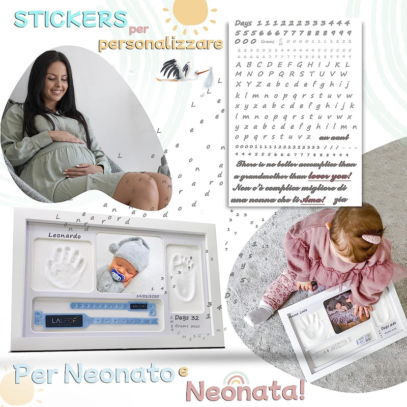 Cornice Impronte Neonato 7In1 Con Nome E Porta Bracciali. Kit Impronta Mani E Piedi Personalizzabile. Idea Regalo Bimba, Lista Nascita Bebè, Battesimo