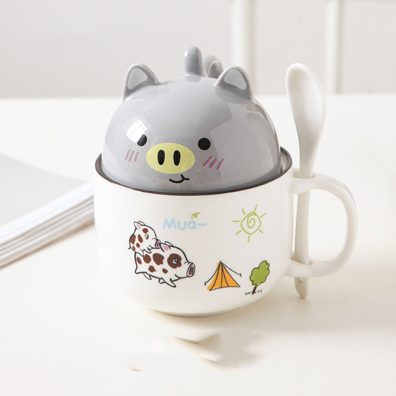 Cartoon Office Ceramic Mug with Lid Spoon