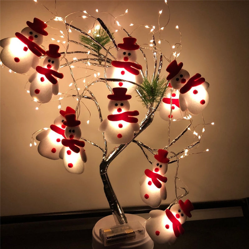 Snowman Christmas Tree LED Garland String Lights Snowflakes String Fairy Lights Hanging Ornaments