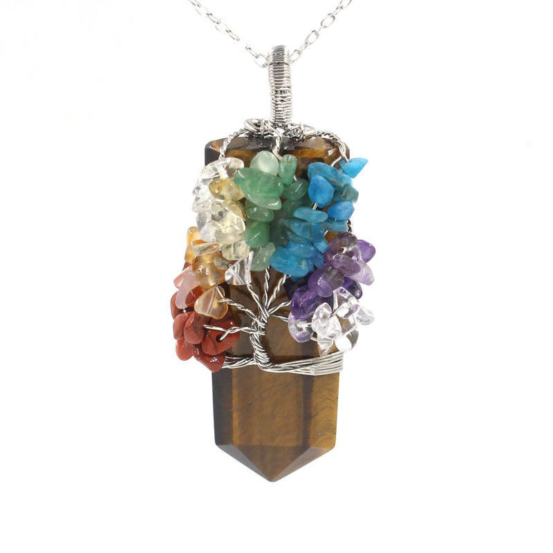 Crystal Column Tree of Life Winding Pendant Necklace