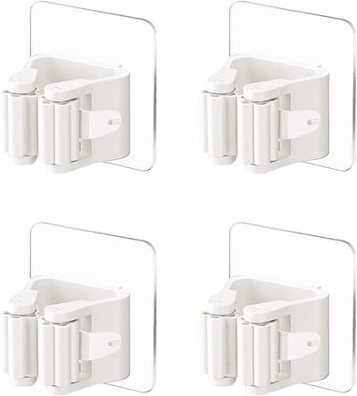 4 Pezzi Portascope E Portaspazzole Muro Portascopa Da Parete Autoadesivo Porta Scope Parete Plastica Supporto per Scopa Da Appendere Ganci per Scope Da Muro Adesivi per Porta, Bagno (Bianco)