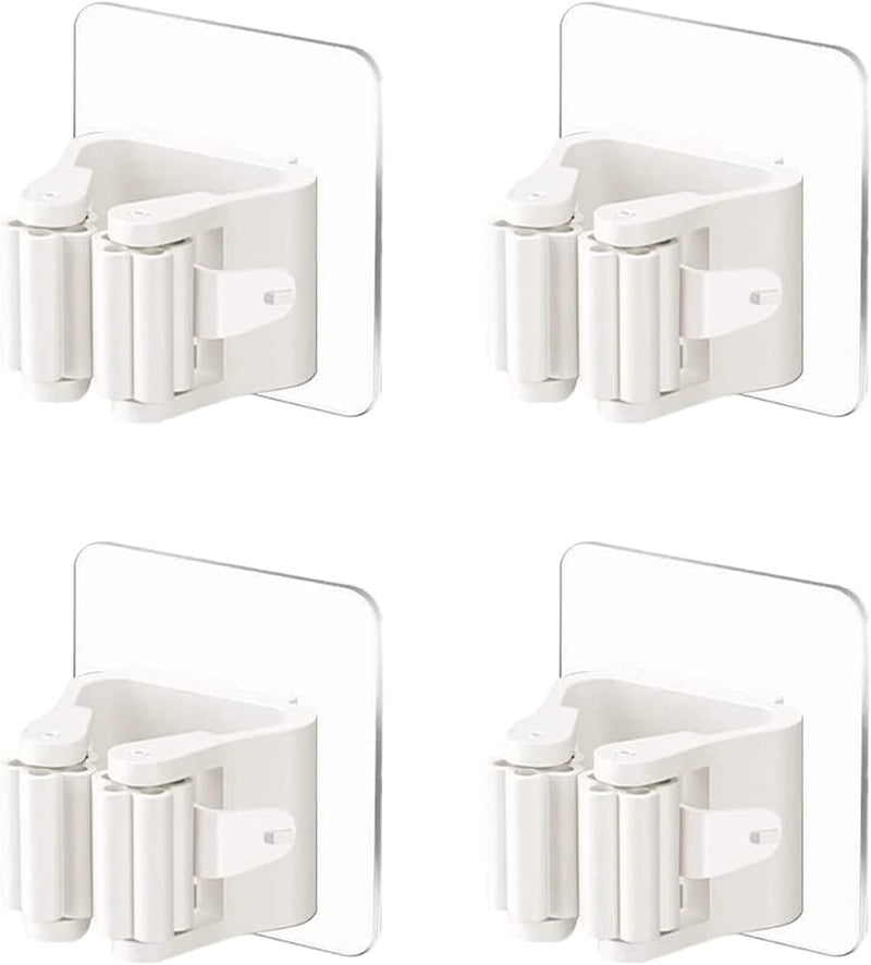 4 Pezzi Portascope E Portaspazzole Muro Portascopa Da Parete Autoadesivo Porta Scope Parete Plastica Supporto per Scopa Da Appendere Ganci per Scope Da Muro Adesivi per Porta, Bagno (Bianco)