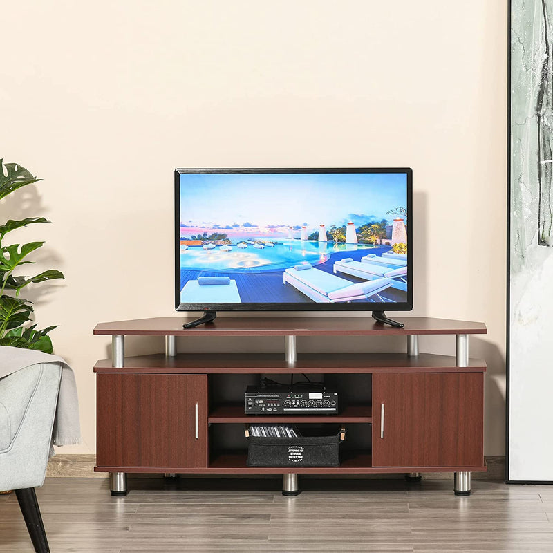 Mobile Porta TV Fino a 55" 2 Vani Con Ante 2 Ripiani Con Altezza Regolabile Legno Truciolato, Acciaio Inox Marrone 120×39.5×52Cm