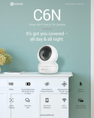 C6N Telecamera Wi-Fi Interno 1080P Videocamera Sorveglianza Interno Pan/Tilt/Zoom Compatibile Con Alexa, Rotazione a 360°, Visione Notturna, Tracciamento Del Movimento E Audio Bi-Direzionale