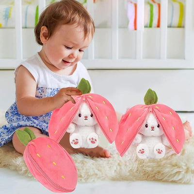 Animale Di Peluche Coniglio Nascosto, Morbido E Tenero Animale Di Peluche Coniglio E Carota, Cuscino per Di Carota Peluche, Cuddle Bunny Idea Regalo per Ragazzi E Ragazze (Fragola, 25 Cm)