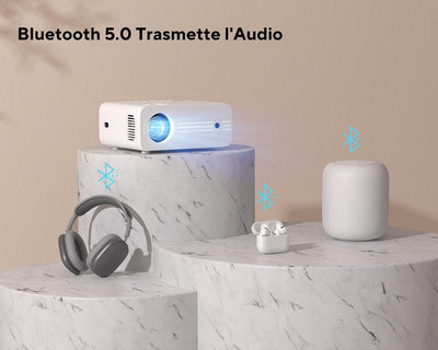 Proiettore 5G Wifi Bluetooth 9000 Lumens,  O7 Proiettore 4K Supporto 1080P Nativo, Videoproiettore Full HD Home Cinema per TV Stick/Ios/Android/Ps5/Hdmi/Usb/Pc (Con Treppiede)