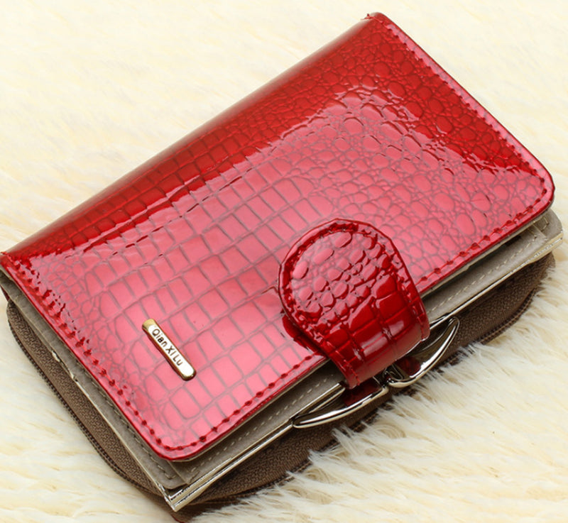 Fashion Real Patent Leather Women Short Wallets with Box