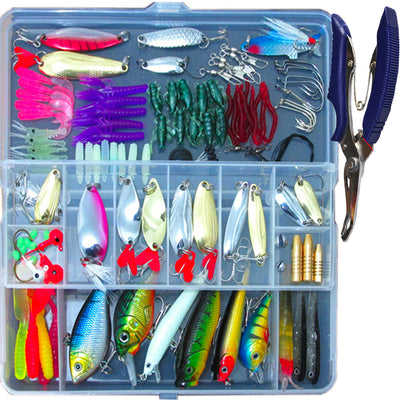 132 Pcs Fishing Lures Set Mixed Minnow Hooks Fish Lure Kit in Box Artificial Bait Fishing