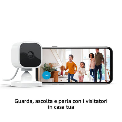 Blink Mini - Videocamera Di Sicurezza Intelligente per Interni, Plug-In, Video HD 1080P, Rilevazione Di Movimento, Audio Bidirezionale, Config. Semplice, Compatibile Con Alexa | 1 Videocamera (Bianco)