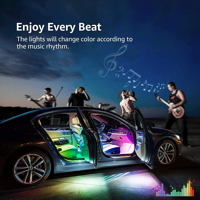 SMART APP BLUETOOTH 4 STRISCE 48 LED COLORI INTERNI AUTO RGB LUCI ADESIVE STRISCIA CON USB IMPERMEABILE MICROFONO