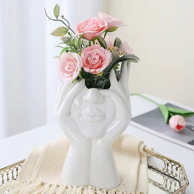 Vaso per Il Viso in Ceramica, Vaso Di Fiori Bianco per L'Arredamento, Forma Femminile Testa a Metà Corpo Busto Vasi Minimalismo Decorativo Moderno Stile Nordico Vaso Di Fiori (A)