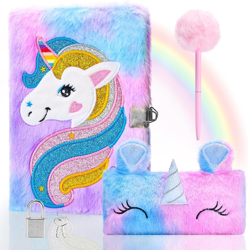 Diario Segreto Bambina Con Lucchetto E Chiave,Set Regalo per Astuccio Unicorno Include Diario Segreto Unicorno,Astuccio Unicorno E Penna,Unicorno Bambina Regalo per Bambini Dai 3 Anni,Viola