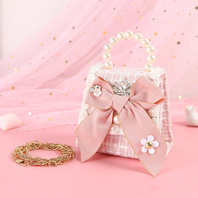 Colorful Bow Knot Cute Portable Pearl Diagonal Children'S Bag