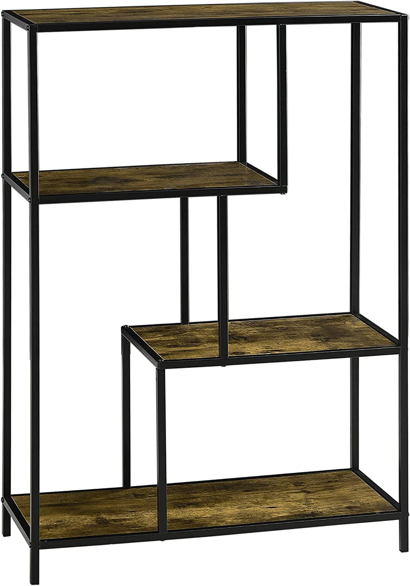 Libreria Moderna Stile Industriale a 4 Ripiani, Scaffale in Legno E Metallo per Salotto E Ufficio, 77X33X114Cm, Marrone