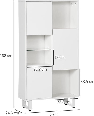 Credenza Moderna Con 4 Vani Aperti E 3 Armadietti, Madia in Legno per Soggiorno E Salotto, 70X24.3X132Cm, Bianco