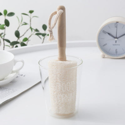 Natural Loofah Bottle Cup Brush Wooden Handle