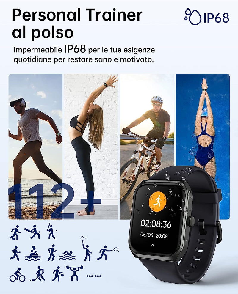 Smartwatch Chiamate Bluetooth, 1.91" HD Schermo Tattile Orologio Smartwatch Uomo Donna, 280 Mah, Contapassi Da Polso Con Cardiofrequenzimetro,Monitor Sonno,Spo2,Notifiche Messaggi, per Android Ios