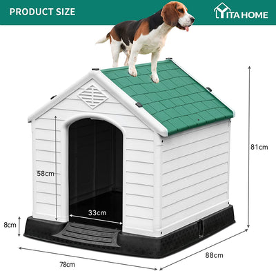 Media Cuccia per Cani in Plastica Esterno Interno, Casa per Cane Isolata E Resistente All'Acqua, Cuccia Solida Con Aerazione E Pavimento Rialzato, Verde, 87.7 X 78.5 X 81.5 Cm