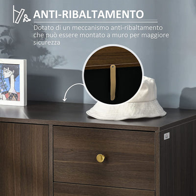 Credenza Moderna Con 3 Cassetti E Ripiano Interno Regolabile, Mobiletto Multiuso in MDF, Adatto a Ogni Spazio Interno, 120X42.5X80Cm, Marrone