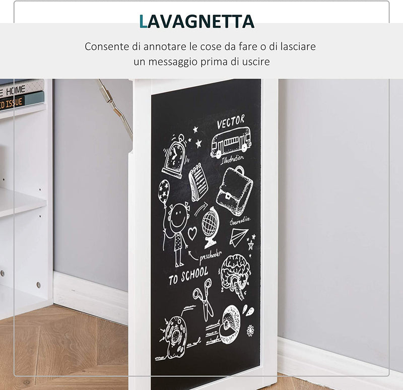 Scrivania Pieghevole Con Libreria E Lavagna per Camera E Ufficio, Tavolo Da Pranzo a Scomparsa Salvaspazio, Bianco, 98X51X153 Cm