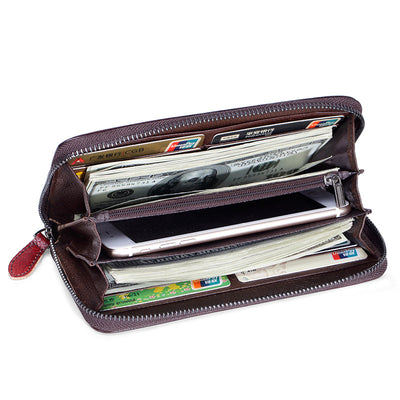 Long Handmade Leather Women'S Wallet Multi-Card Pocket Clutch