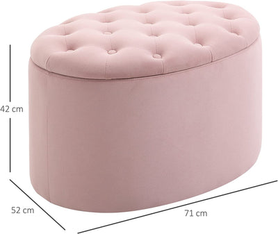 Pouf Contenitore Con Coperchio Imbottito E Trapuntato, Poggiapiedi in Velluto Ovale per Salotto E Camera Da Letto, Rosa