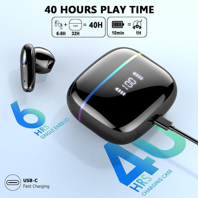 Cuffie Bluetooth, Auricolari Bluetooth 5.3, 2023 Cuffie Wireless Stereo Hifi Con 4 HD Mic, ENC Cancellazione Rumore Cuffie Senza Fili Con Display LED, 40 Ore Bassi Potenziati Auricolari Wireless