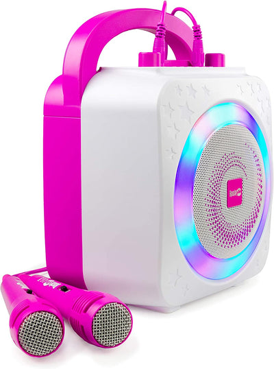 10-Watt Karaoke Bluetooth Karaoke Machine Con Due Microfoni, Effetti Vocali E Luci a LED - Rosa