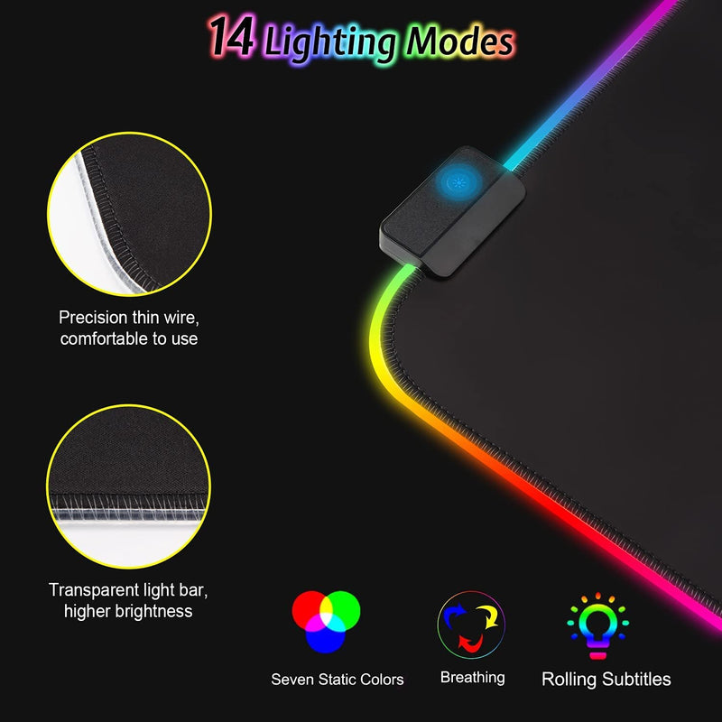 Tappetino Mouse Gaming RGB Gioco XXL per Gamers PC Extra Grande 800 * 300Mm*40Mm Mousepad Antiscivolo Impermeabile per Computer E Laptop - 14 Modalità Luce