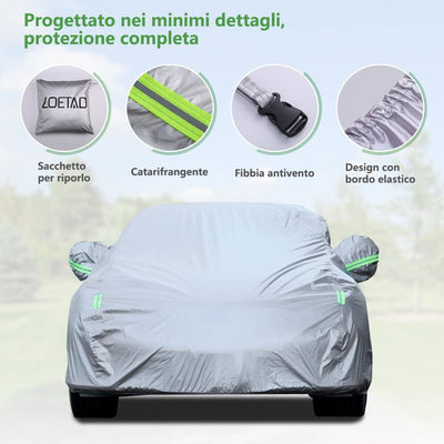 Telo Copriauto Impermeabile Antipolvere anti UV anti Vento 470 X 180 X 150 Cm Universale - Argento