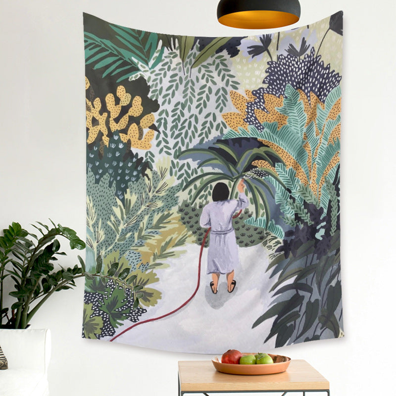 Cartoon Small Tapestry Green Plant Background Cloth Tapestry Mural