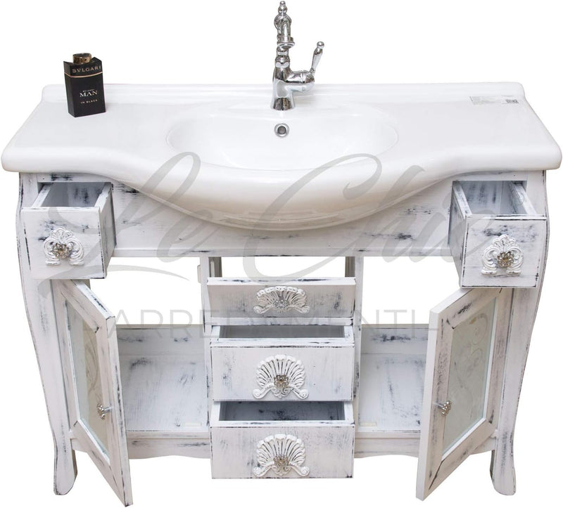 Shop Chic Composizione Bagno Nettuno, Mobile Con Specchio E Colonna in Rovere Shabby Chic