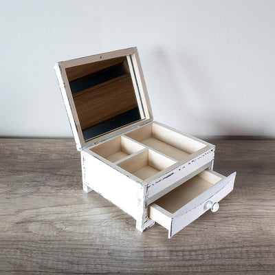 Mini Cassettiera in Legno Con Cassetto E Specchio: Scatola per Gioielli in Legno Shabby Chic, Organizer per Gioielli Da Scrivania