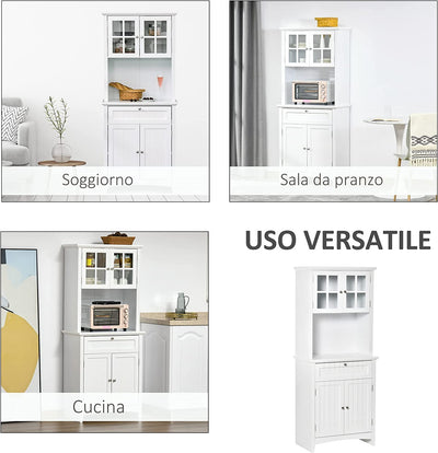 Mobile Dispensa Alto per Cucina E Sala Da Pranzo Con 2 Armadietti, Ripiani Regolabili E Piano D'Appoggio, in MDF, 68.6X40X164 Cm, Bianco