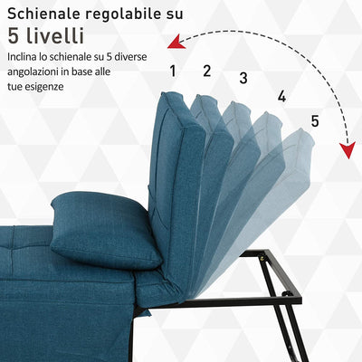 Brandina Pieghevole 2 in 1 Con Cuscino, Trasformabile in Pouf O Letto Singolo Con Schienale Regolabile, Blu