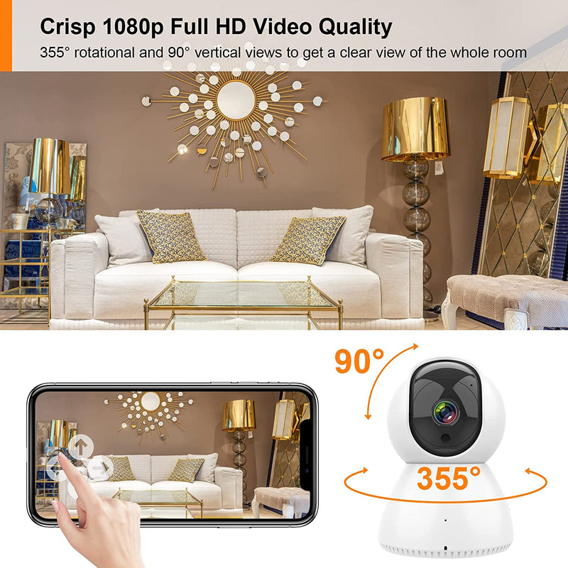 Telecamera IP Wi-Fi Da Interno Orientabile 355°/90°, Telecamera Di Sorveglianza PTZ Da Interno Wifi 2,4Ghz&5Ghz,Audio a 2 Vie,Visione Notturna Ir,Rilevamento Del Movimento,Compatibile Con Alexa