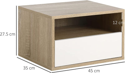 Set 2 Comodini Sospesi in Legno Con Cassetto E Ripiano Aperto, Design Moderno 45X35X27.5Cm, Bianco E Color Legno