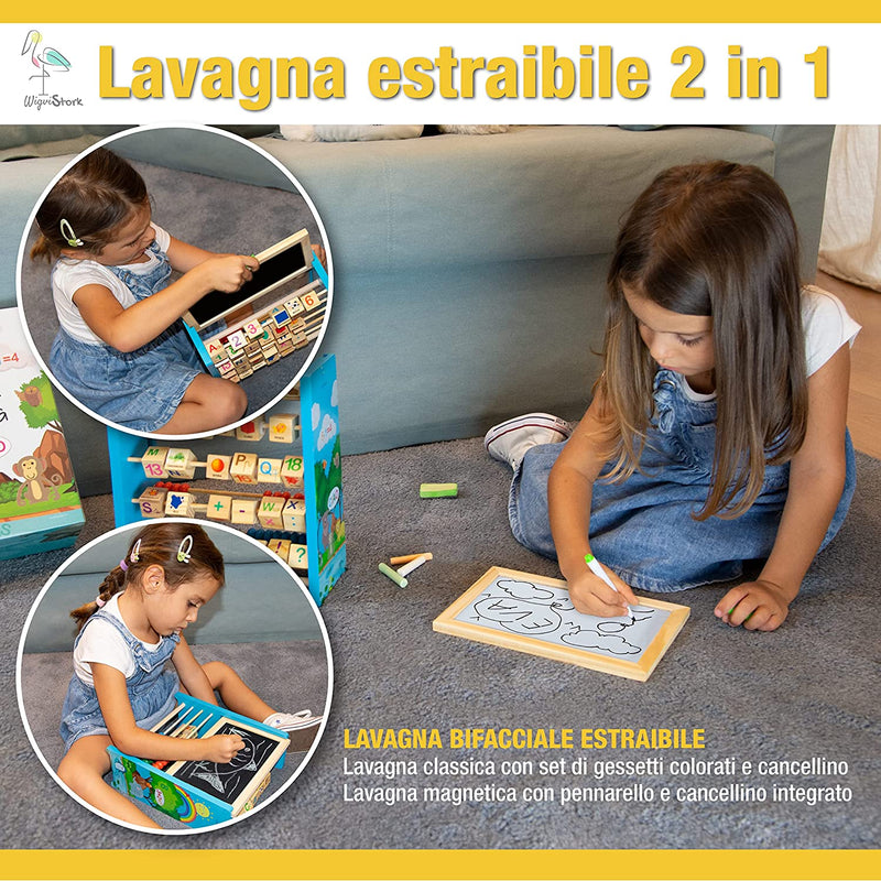 Giochi Montessori 2 3 4 5 Anni, Giochi Bambini, Gioco Piramide Regalo Bambino Bambina Giocattoli Educativi in Legno Con Lavagna Magnetica Abaco Cubo